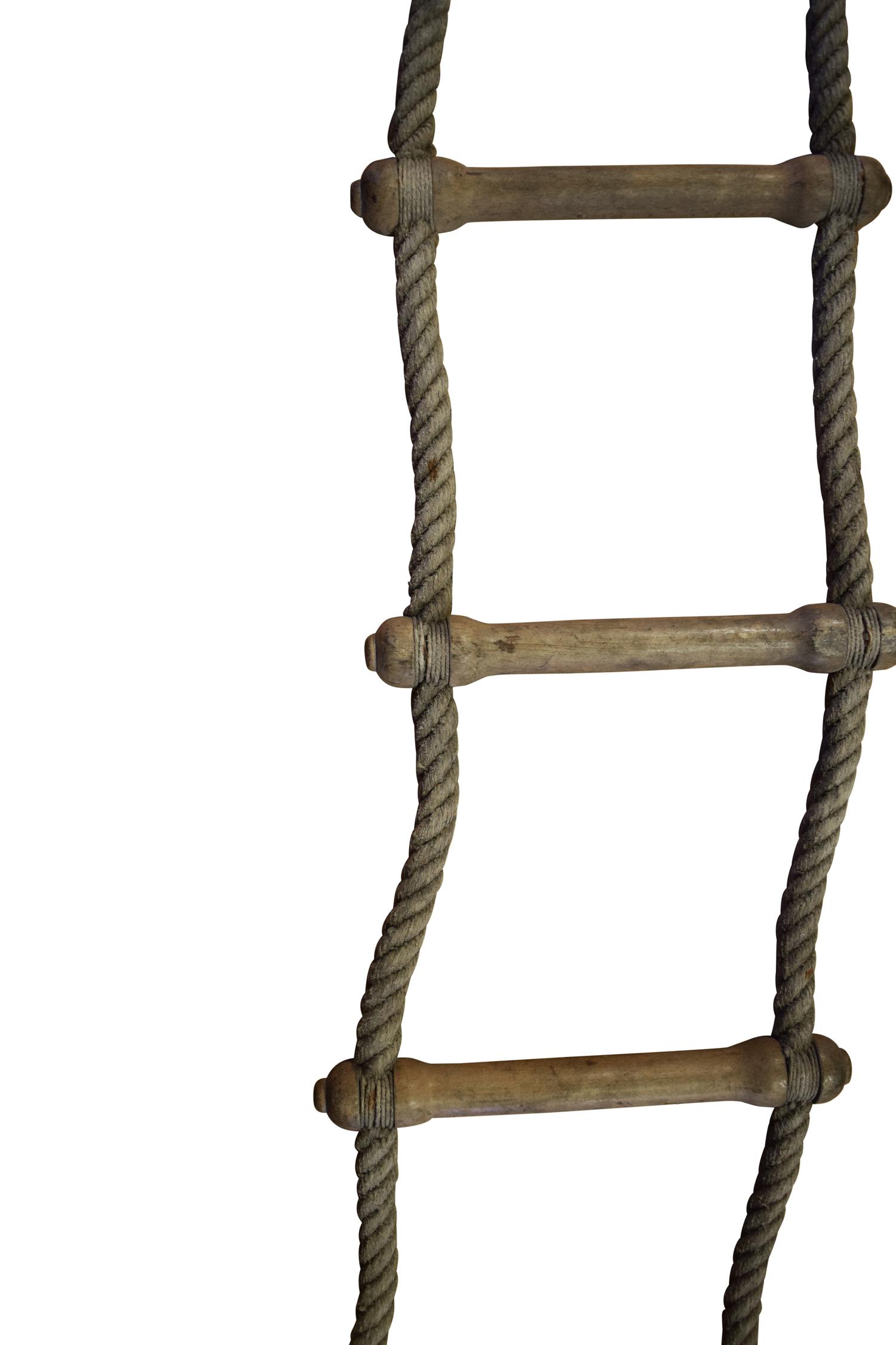 A Wood and Rope Climbing Ladder 9.5" W x 1" D x 170" H — Czech Republic, 20th Century