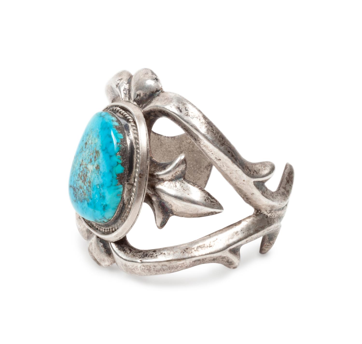 Navajo Sand Cast Silver and Turquoise Cuff Bracelet, PLUS