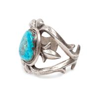 Navajo Sand Cast Silver and Turquoise Cuff Bracelet, PLUS