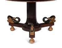 An Italian Parquetry, Ebonized and Parcel Gilt Extending Dining Table