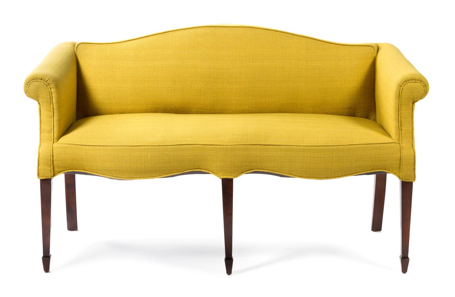 A Sheraton Style Mahogany Settee Width 58 inches. — FIRST HALF 20TH CENTURY