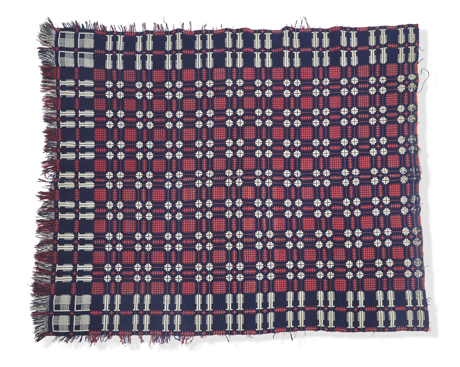 A Group of Five Woven Wool and Cotton Coverlets and Coverlet Panels, Pennsylvania, 19th Century