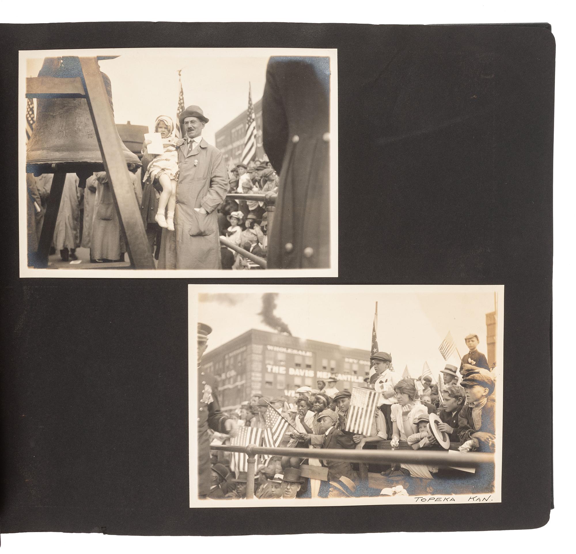 Americana Album containing approx. 350 photographs documenting the journey of the Liberty Bell from Philadelphia to San Francisco for the Panama-Pacific Exposition. 1915.