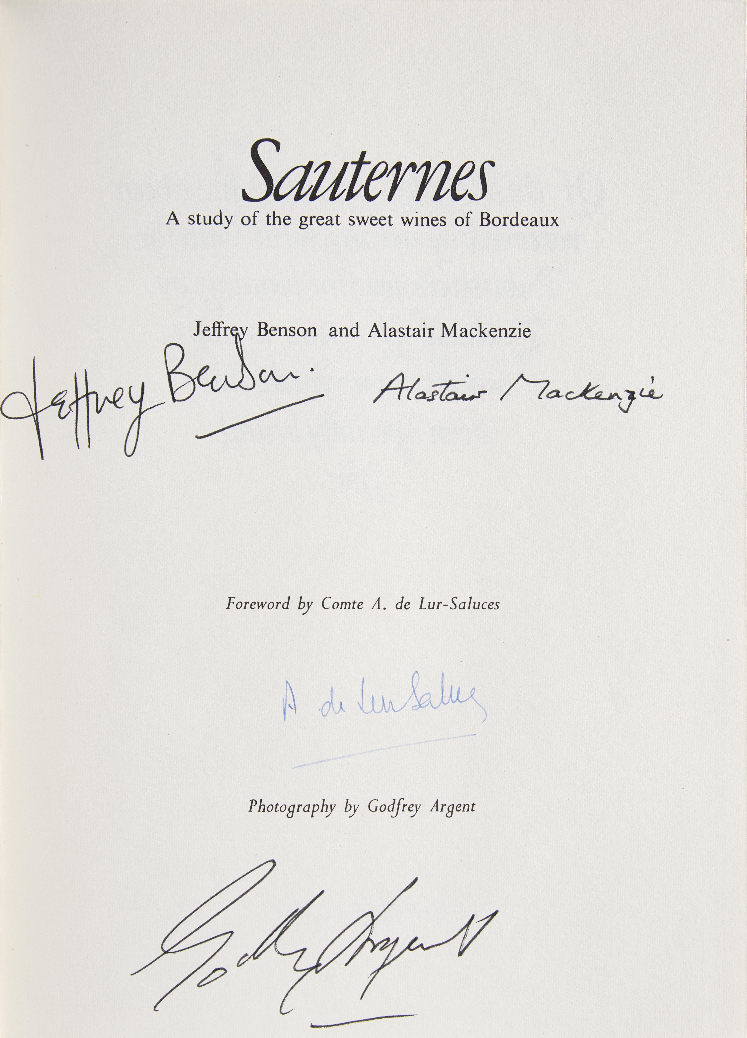 [Fine Binding] Benson, Jeffrey, and Alastair Mackenzie. Sauternes A study of the great sweet wines of Bordeaux