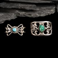 Navajo Sandcast Silver and Turquoise Cuff Bracelets