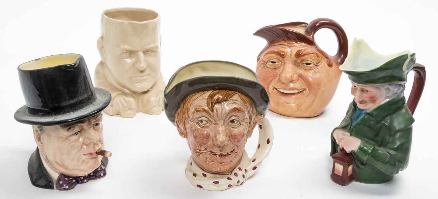 A Set of Five Character Toby Mugs Height of tallest 7 3/4 inches. — 19TH AND 20TH CENTURY