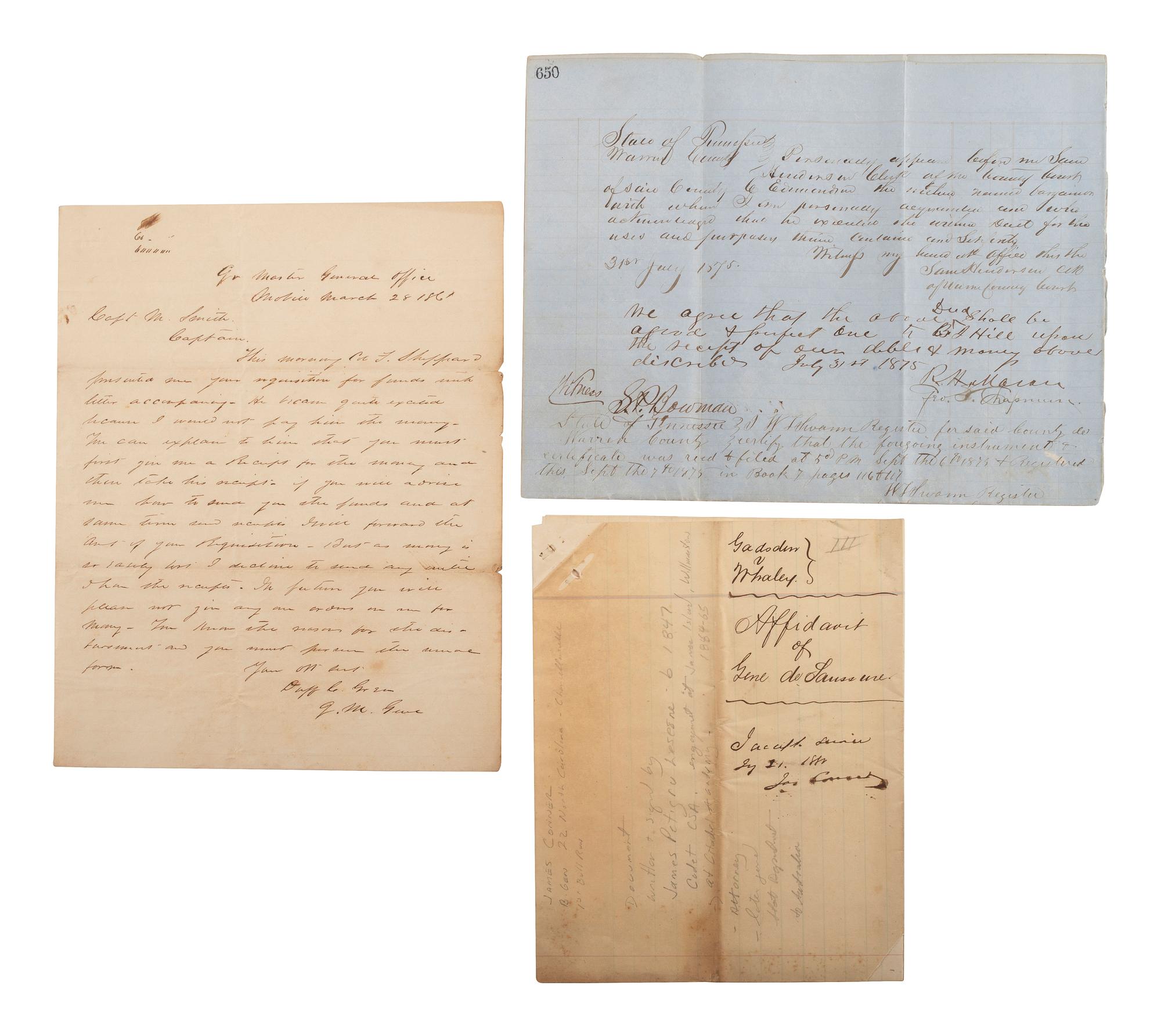 [CIVIL WAR-CONFEDERATE]. Confederate autographs, featuring Generals HAMPTON, LOVELL, & MAHONE.