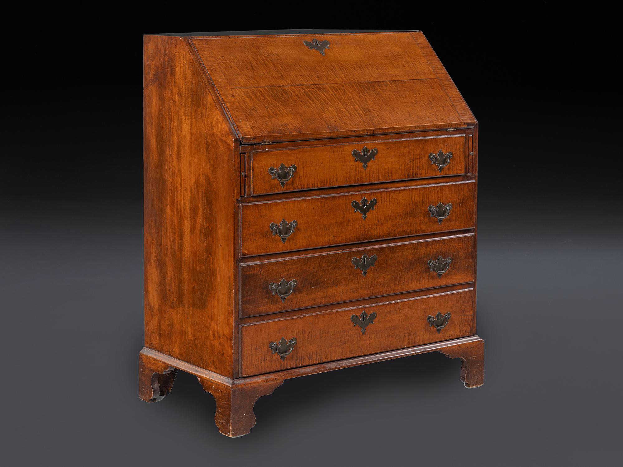 A Chippendale Tiger Maple Slant Front Desk