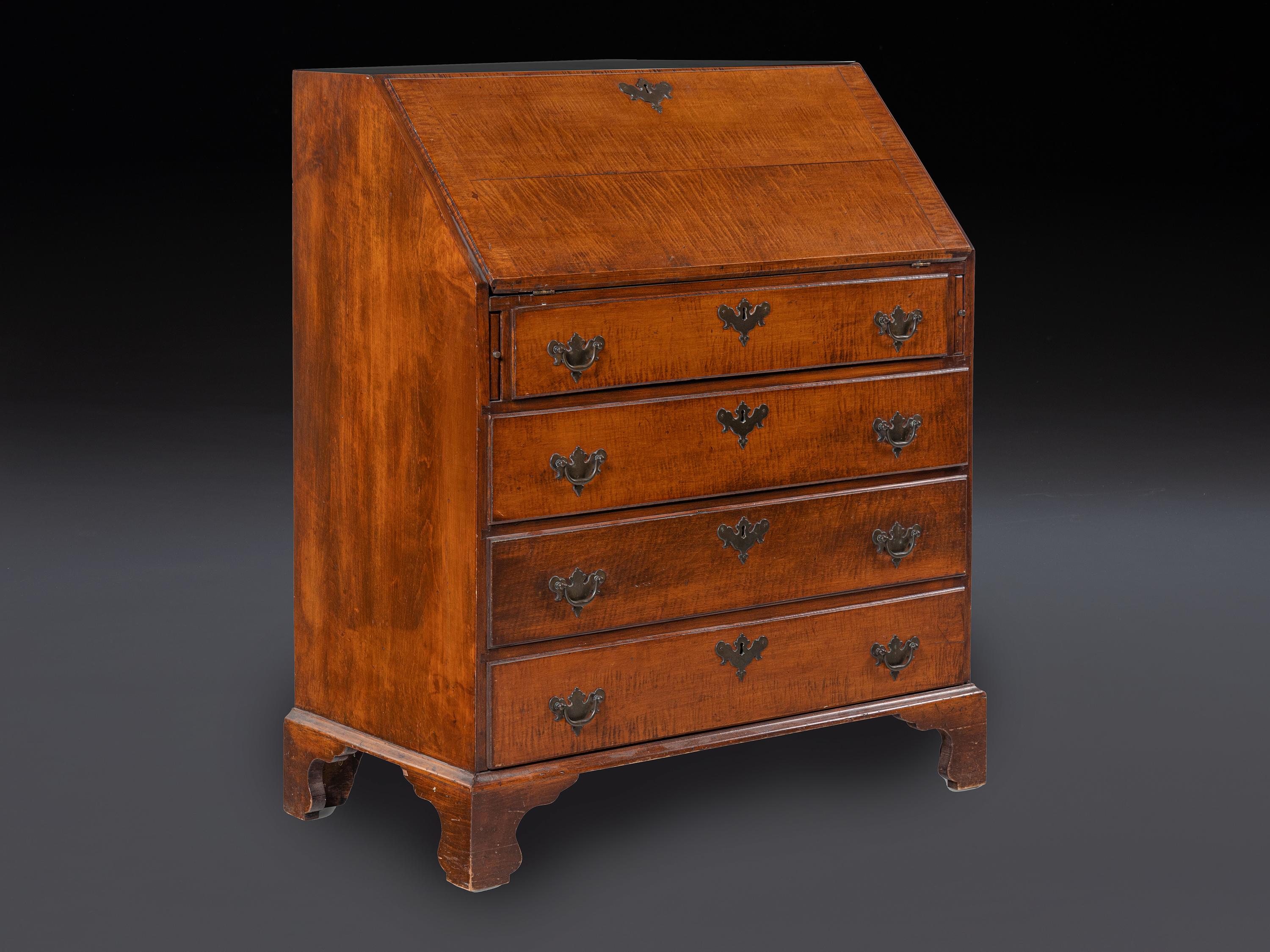 A Chippendale Tiger Maple Slant Front Desk