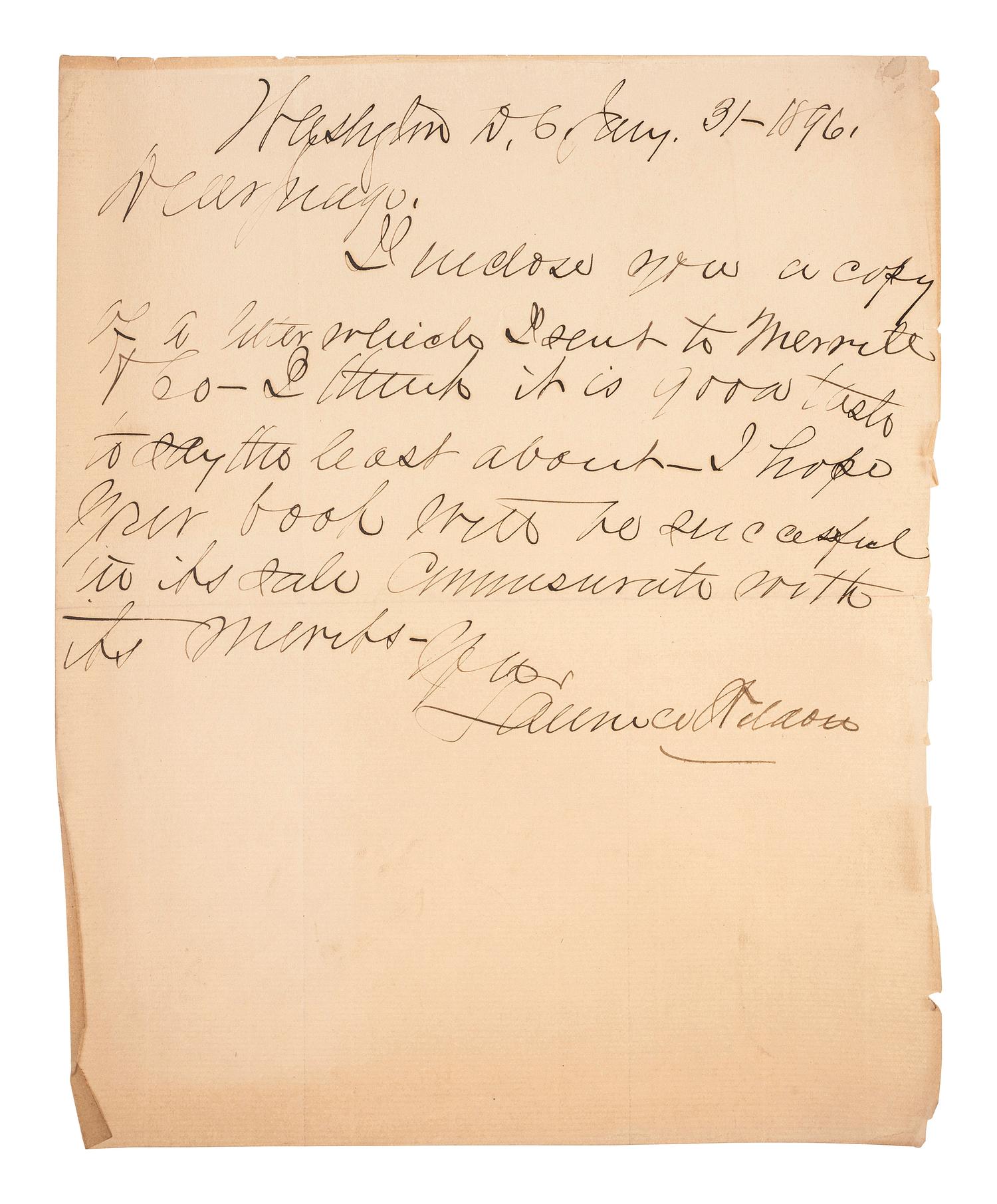 [LINCOLN & ASSOCIATES]. A group of 3 autographed items, featuring: LINCOLN, Abraham (1809-1865]. Autograph note signed ("A. Lincoln"). Addressed to "Sec. of the Navy." N.p. n.d.