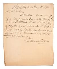 [LINCOLN & ASSOCIATES]. A group of 3 autographed items, featuring: LINCOLN, Abraham (1809-1865]. Autograph note signed ("A. Lincoln"). Addressed to "Sec. of the Navy." N.p. n.d.