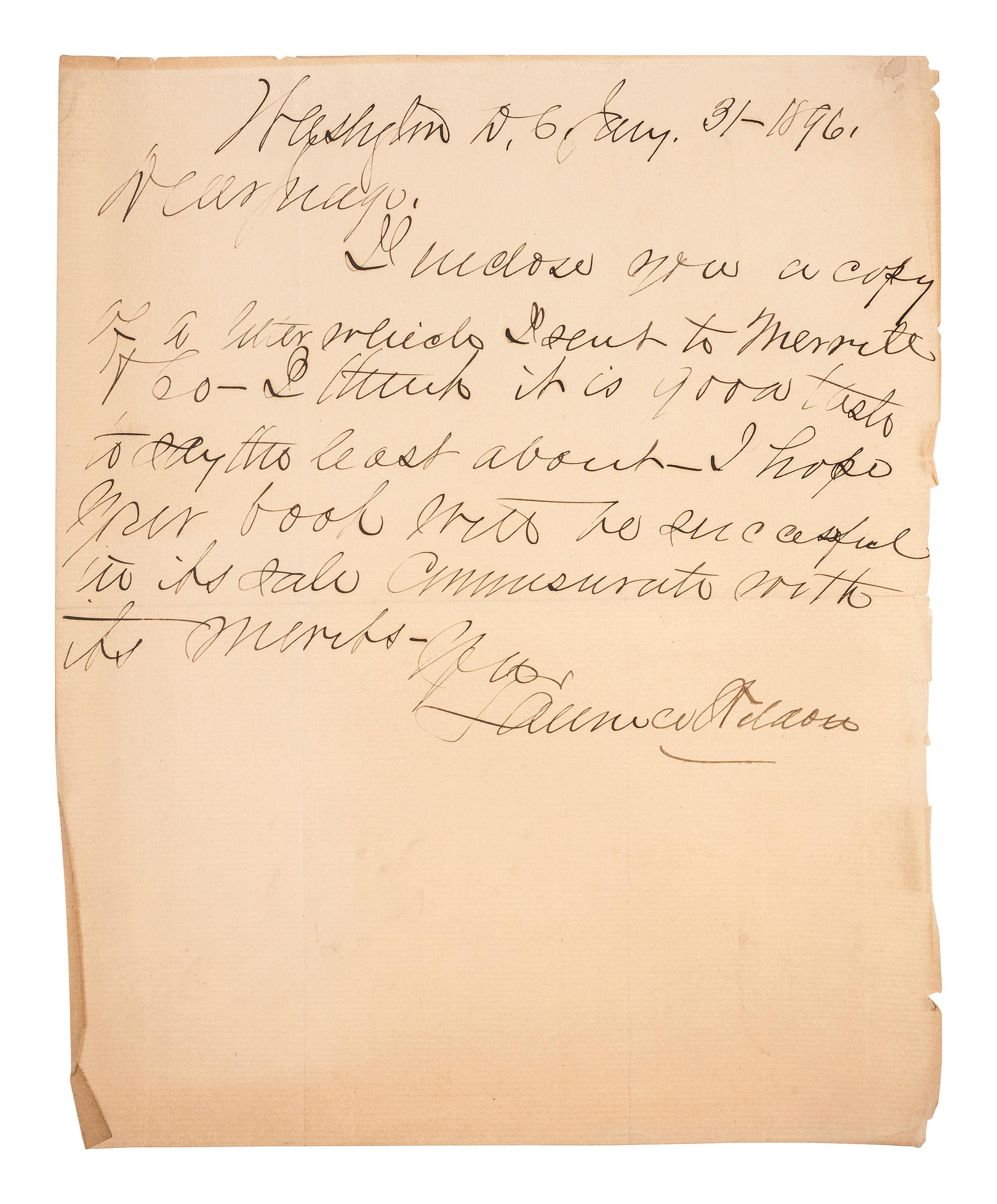 [LINCOLN & ASSOCIATES]. A group of 3 autographed items, featuring: LINCOLN, Abraham (1809-1865]. Autograph note signed ("A. Lincoln"). Addressed to "Sec. of the Navy." N.p. n.d.