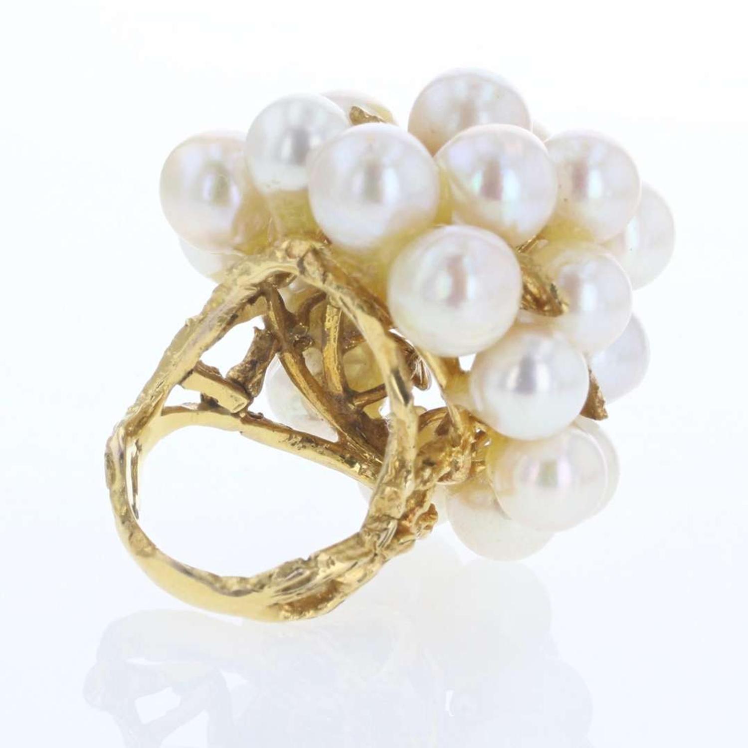 A 14K Yellow Gold Brutalist Pearl Ring