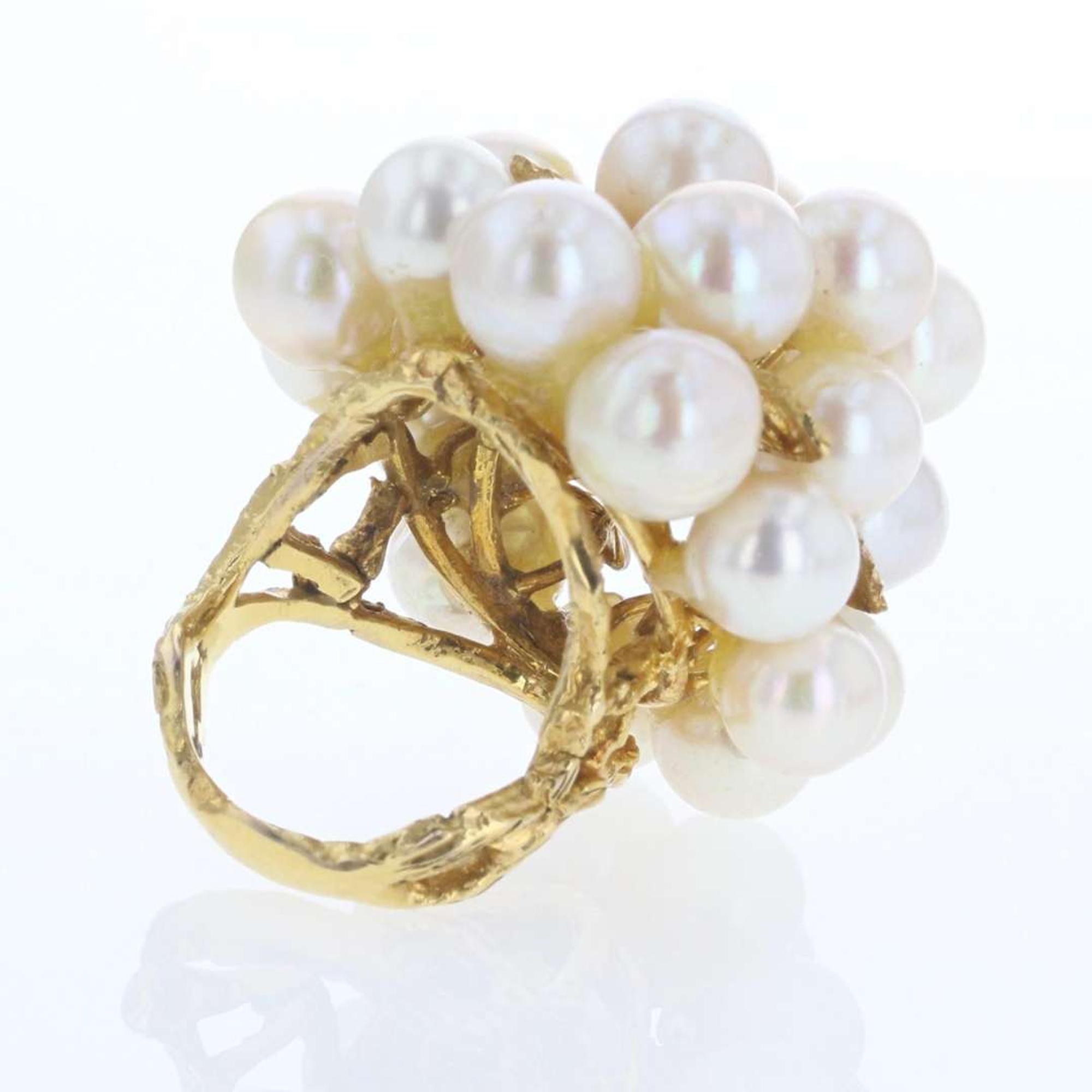 A 14K Yellow Gold Brutalist Pearl Ring