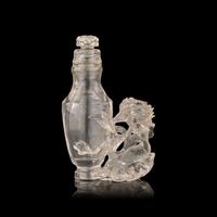 A Small Chinese Carved Rock Crystal Vase and Cover with Bird and Flowers, Qing Dynasty 清 水晶雕花鳥紋蓋瓶