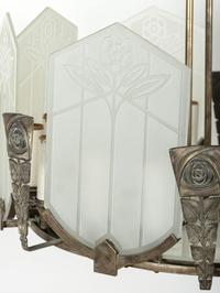An Art Deco Glass and Nickel-Plated Bronze Chandelier