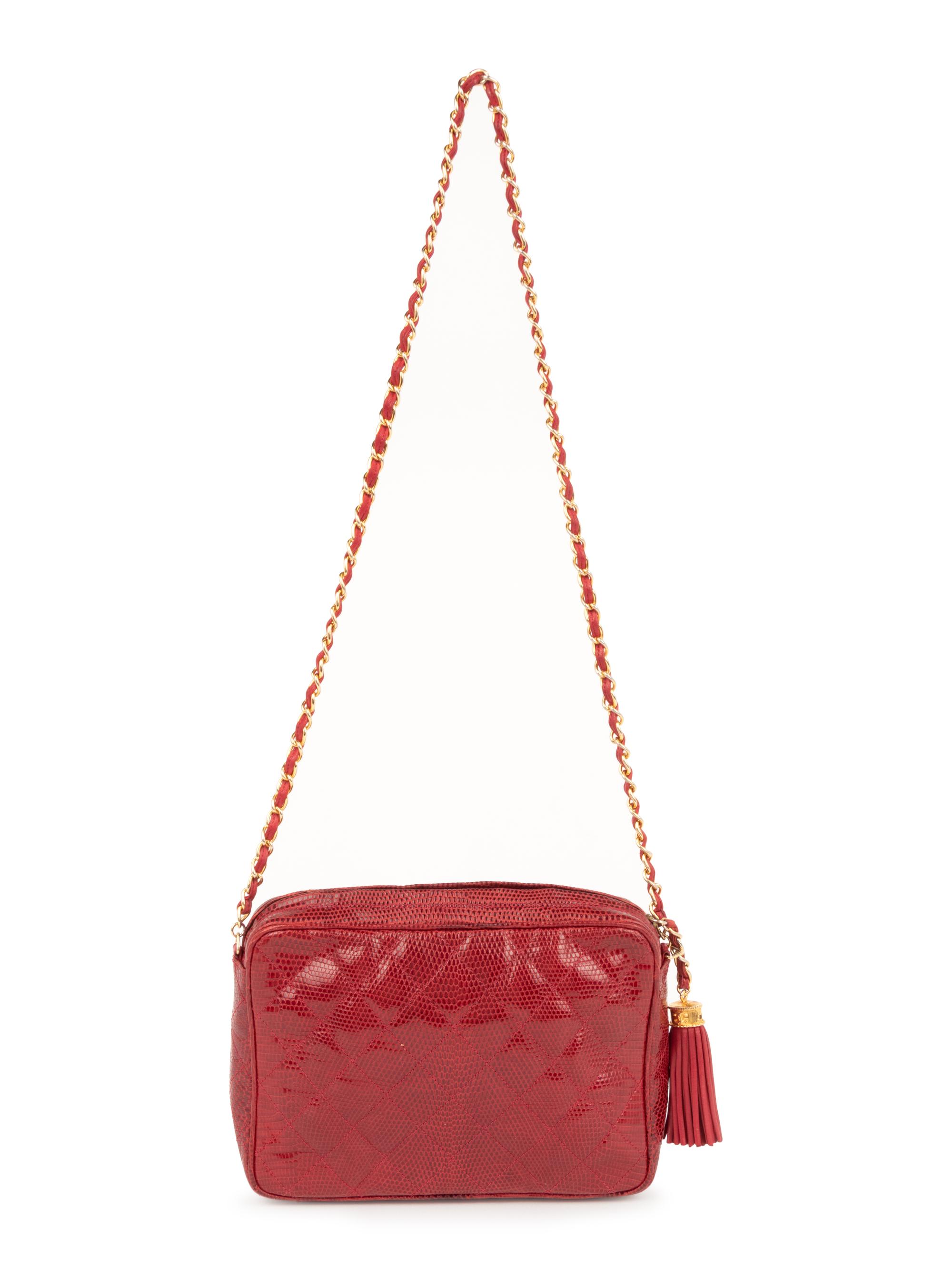 Chanel Red Lizard Shoulder Bag, c.1997