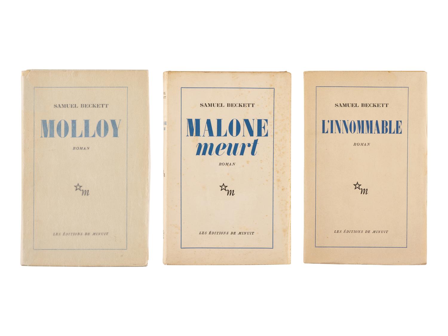 BECKETT, Samuel (1906-1989). Molloy . -- Malone meurt . -- L'Innommable . Paris: Éditions de Minuit, 1951, 1951, 1953.