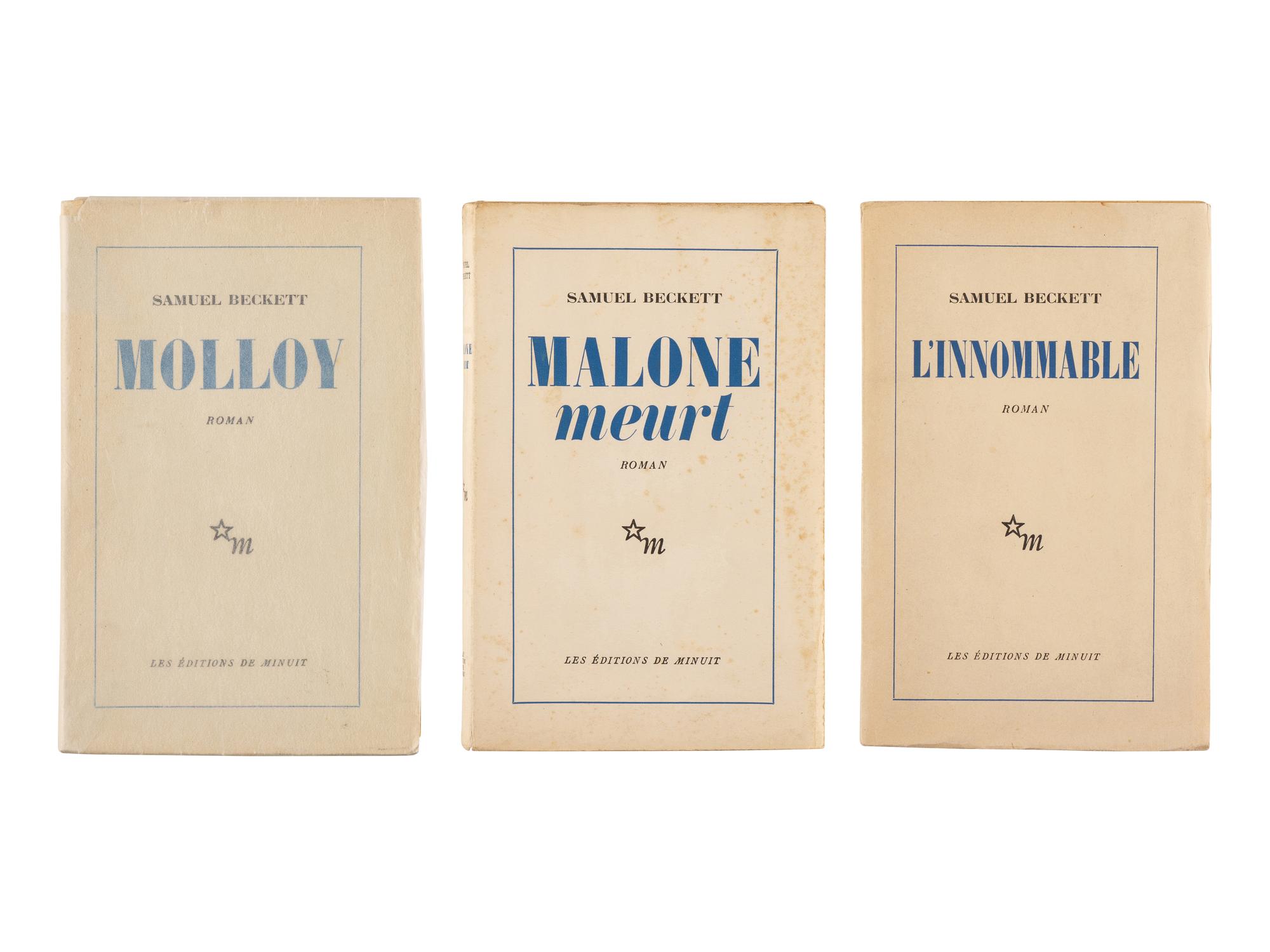 BECKETT, Samuel (1906-1989). Molloy . -- Malone meurt . -- L'Innommable . Paris: Éditions de Minuit, 1951, 1951, 1953.