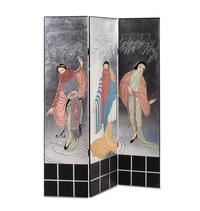 A Chinese Painted and Lacquered Three-Panel Screen