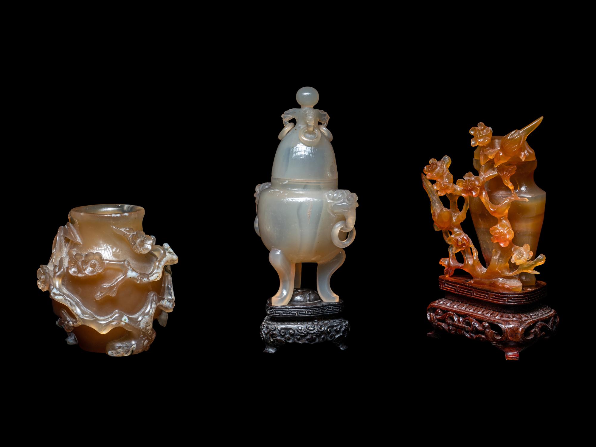 Three Carved Chinese Agate Vessels