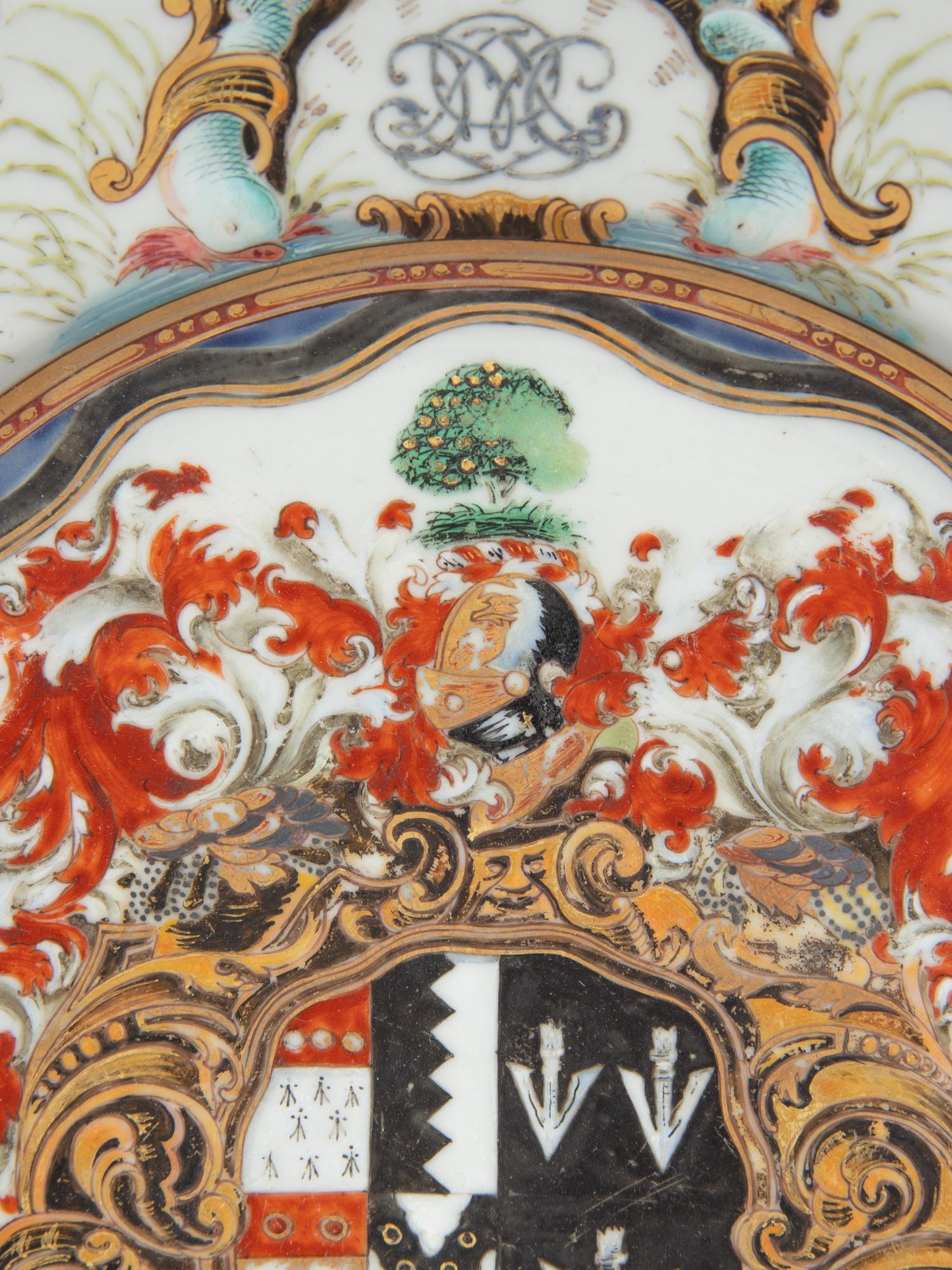 A Chinese Export Parcel-Gilt Armorial Porcelain Plate