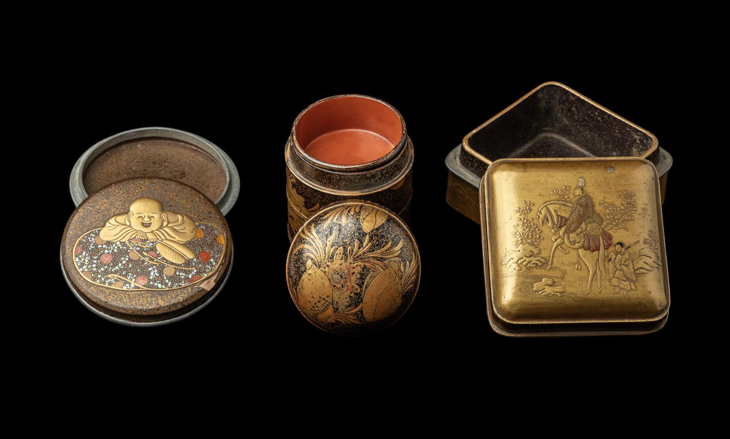 Three Japanese Lacquered Covered Boxes, Kobako