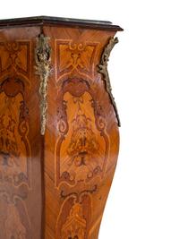 A Louis XV Style Gilt Bronze Mounted Marquetry Marble-Top Pedestal