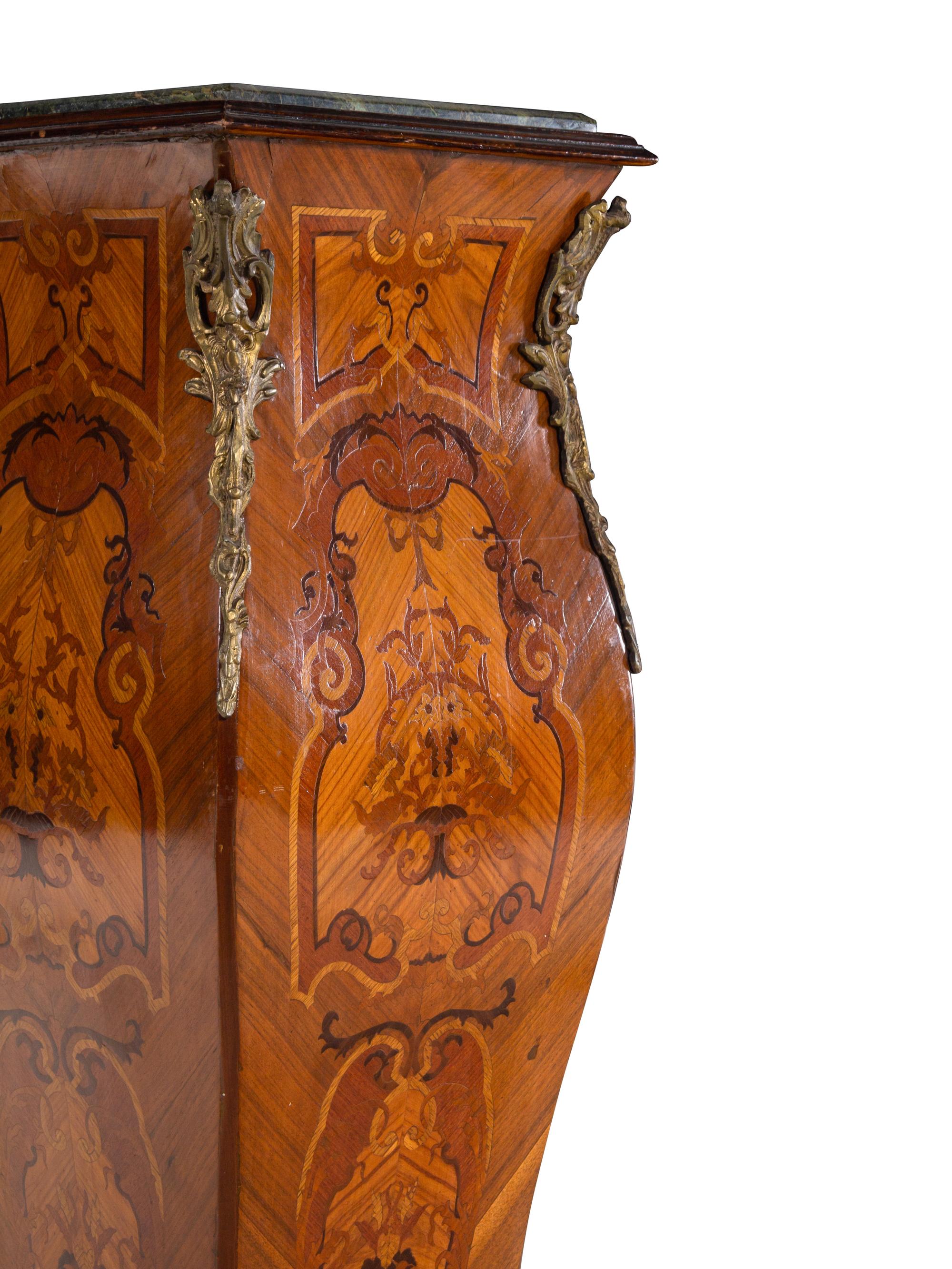 A Louis XV Style Gilt Bronze Mounted Marquetry Marble-Top Pedestal