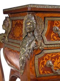 A Louis XIV Style Gilt Bronze Mounted Marquetry Marble-Top Commode After the Model by André-Charles Boulle