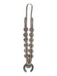 Zuni Silver and Mosaic Inlay Sunface Squash Blossom Necklace