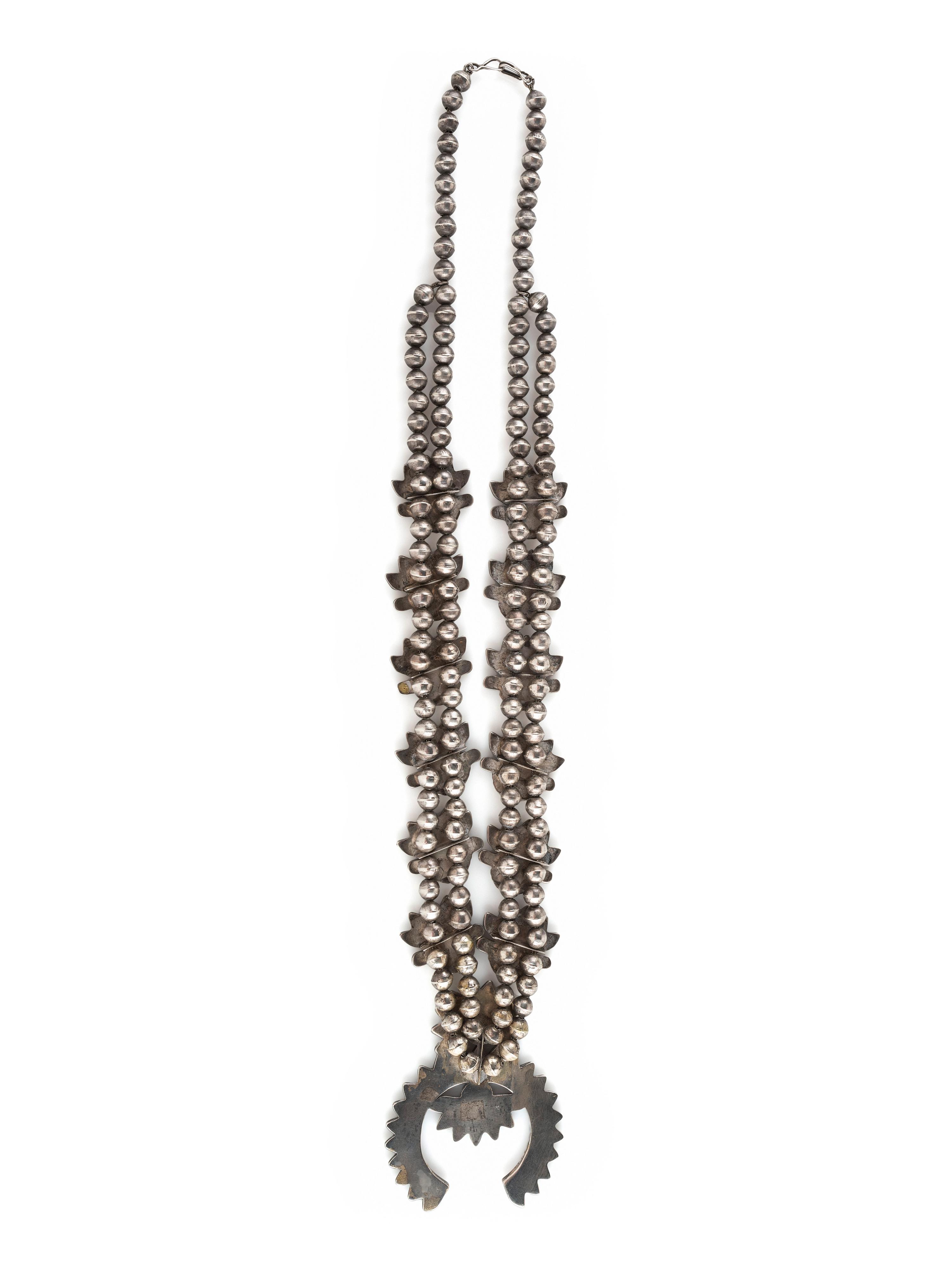 Zuni Silver and Mosaic Inlay Sunface Squash Blossom Necklace