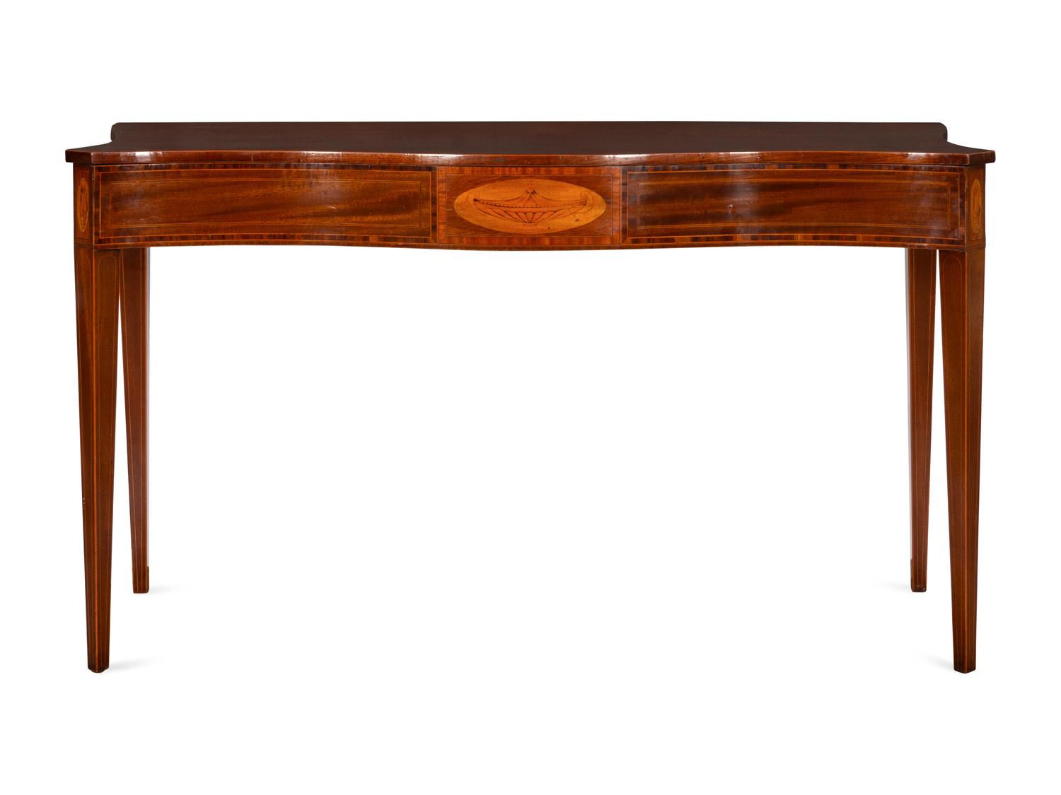 A George III Style Mahogany and Marquetry Console Table