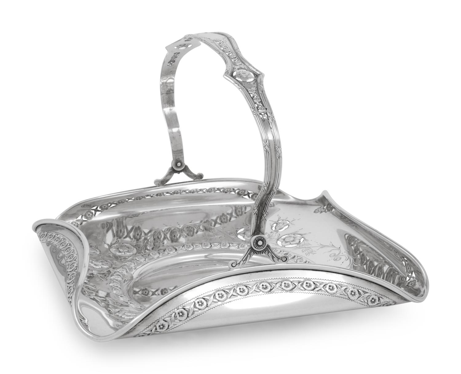 An English Silver Cake Basket and an American Silver Sandwich Plate