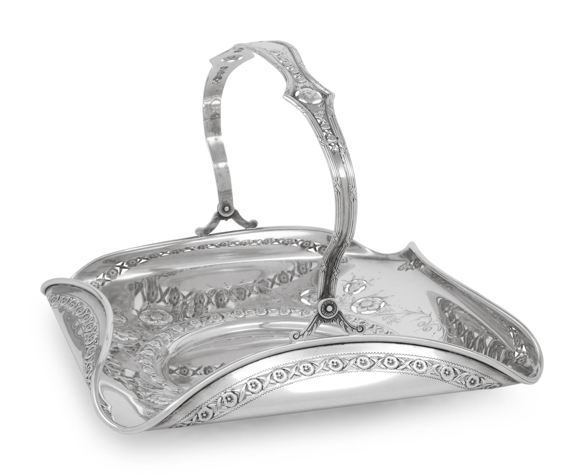 An English Silver Cake Basket and an American Silver Sandwich Plate