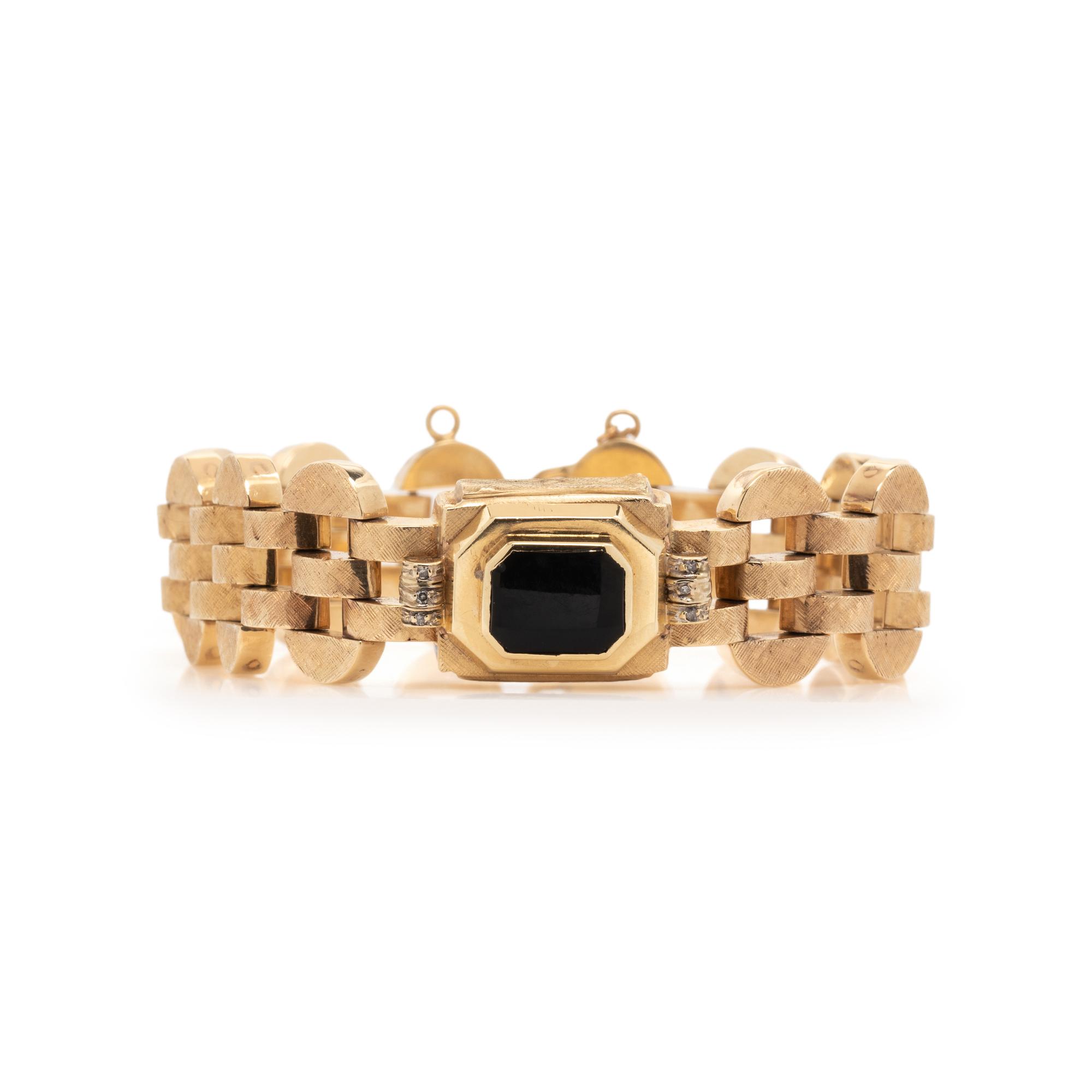 YELLOW GOLD, ONYX AND DIAMOND CONVERTED WATCH BRACELET