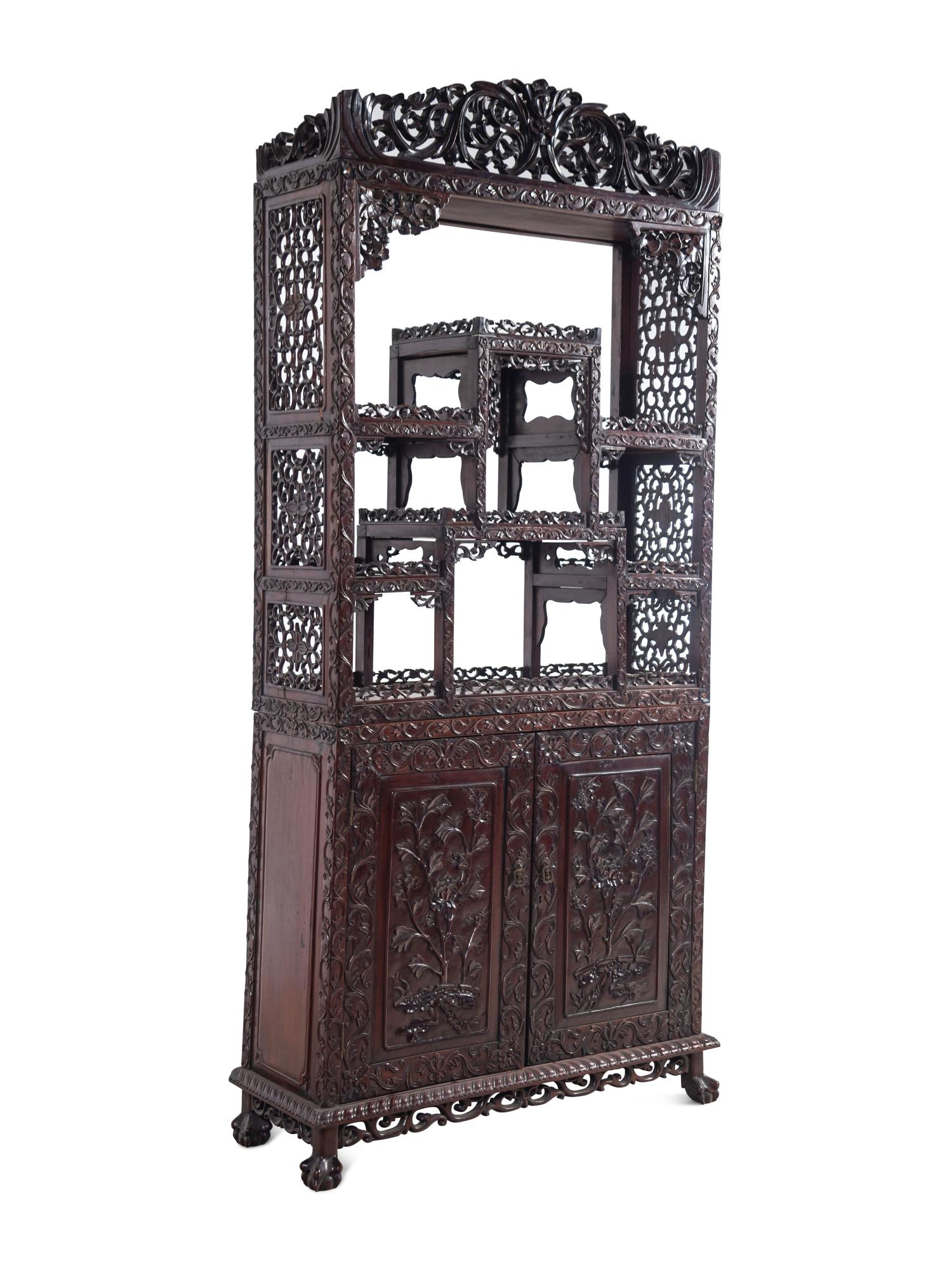 A Chinese Export Hardwood Displaying Cabinet