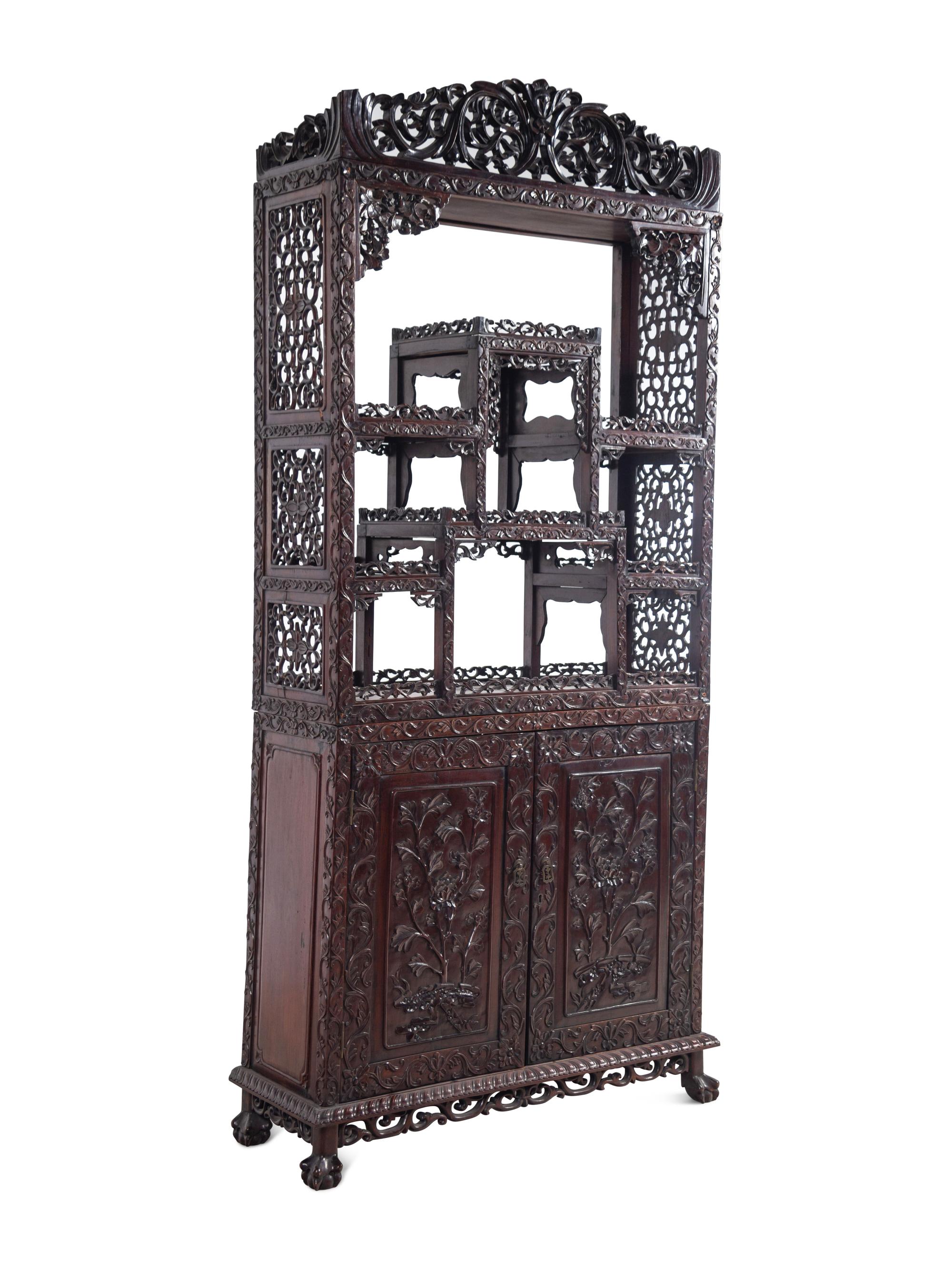 A Chinese Export Hardwood Displaying Cabinet