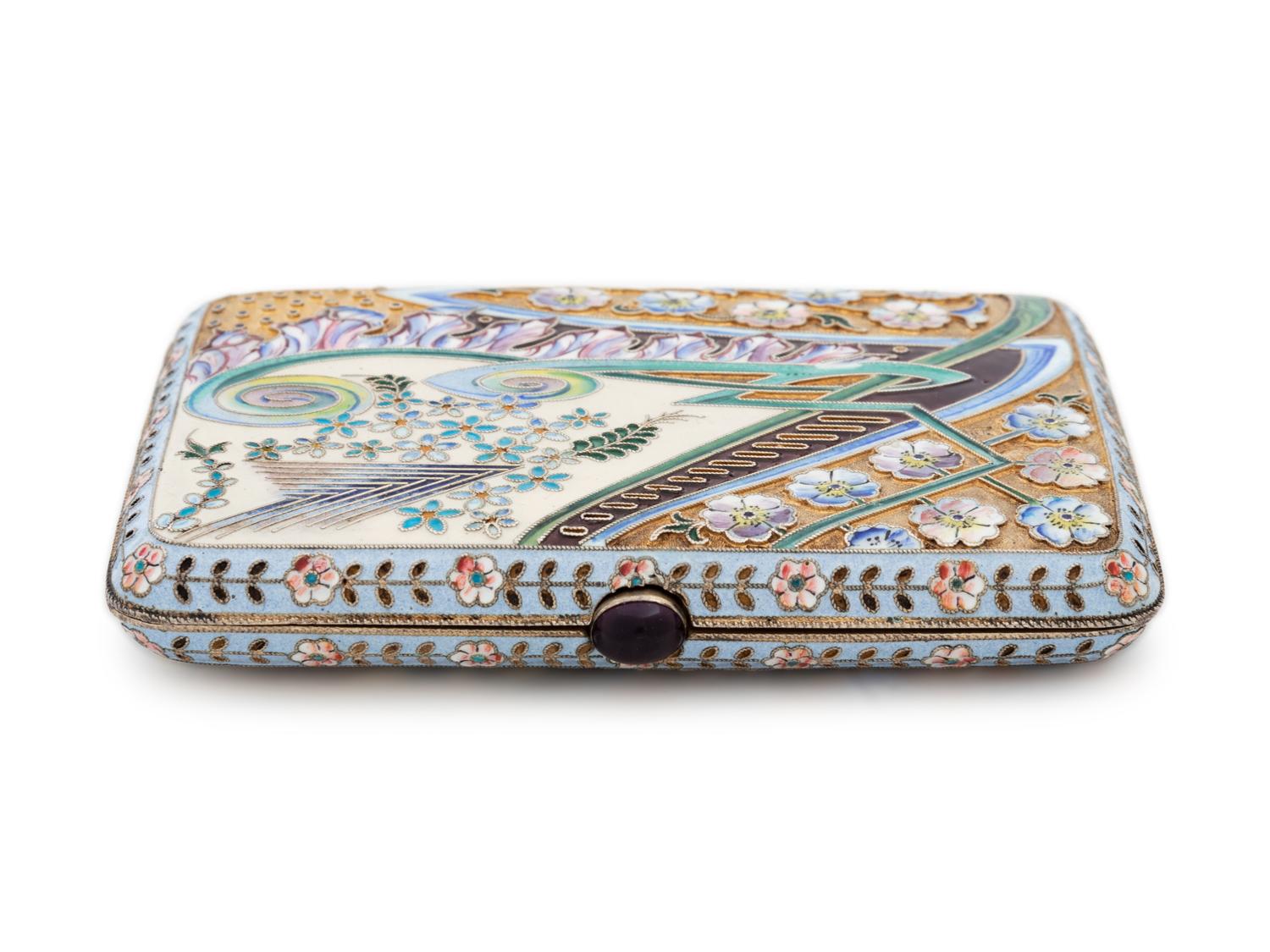 A Russian Silver-Gilt and Shaded Enamel Cigarette Case