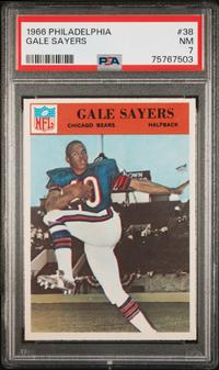 A 1966 Philadelphia Gale Sayers Rookie Football Card No. 38 (PSA 7 NM)