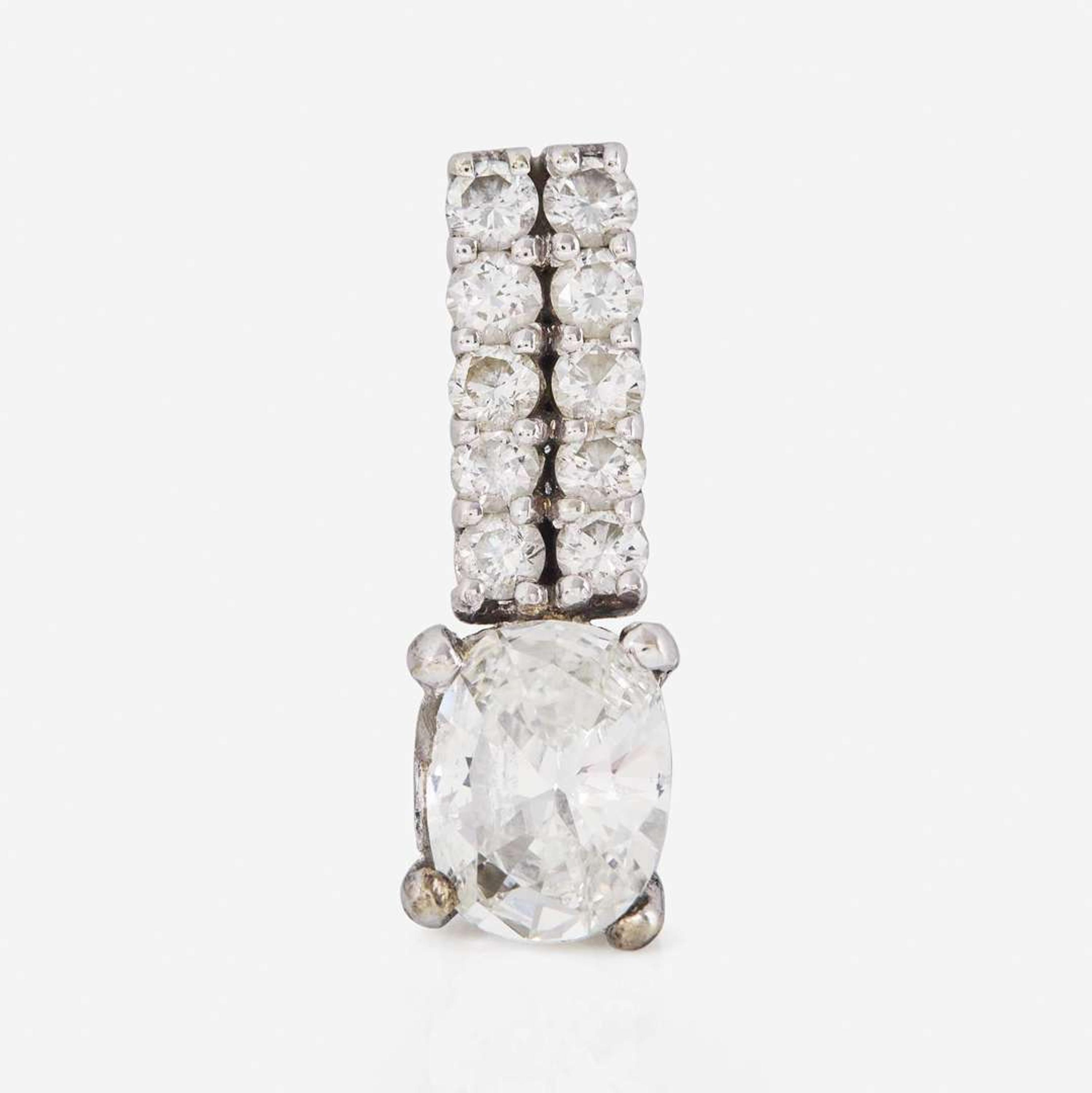 A 14K White Gold and Diamond Pendant 1.07 Carat Oval Cushion Brilliant-Cut Diamond, GIA Certified