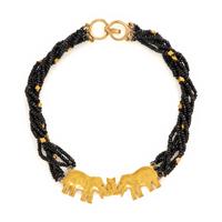 Black Onyx and Yellow Gold Elephant Beaded Necklace