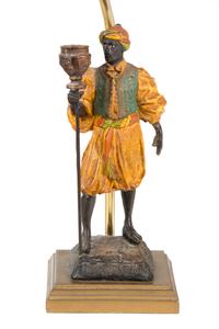 A Polychrome Decorated Resin Table Lamp Height overall 22 inches.