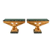 A Pair of George II Style Giltwood and Faux Marble Pier Tables