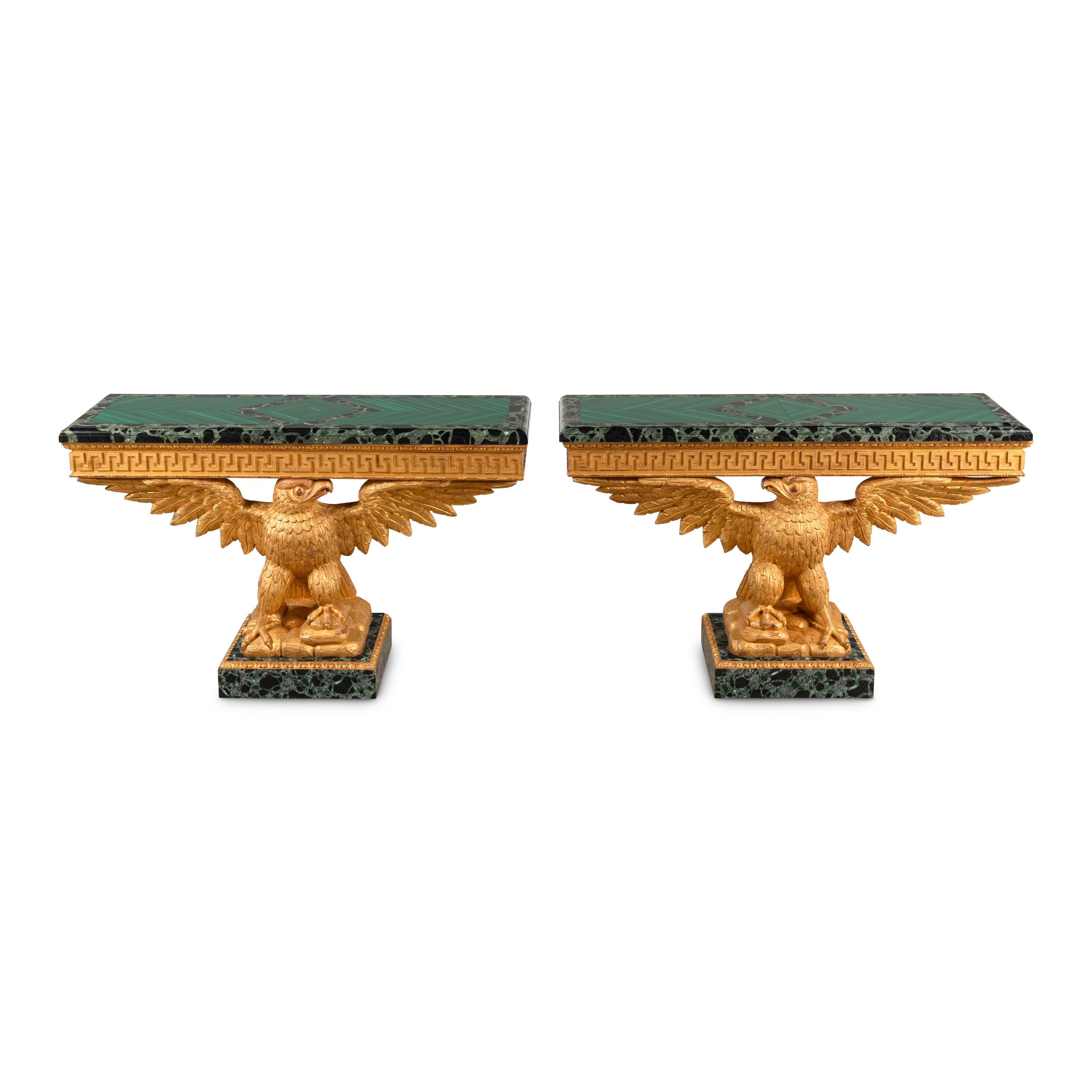 A Pair of George II Style Giltwood and Faux Marble Pier Tables