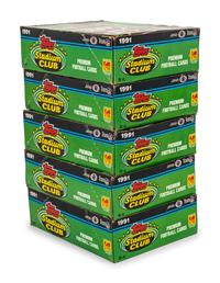 A Group of Five Unopened Boxes of 1991 Topps Stadium Club Football Cards (Possible Brett Favre Rookie)