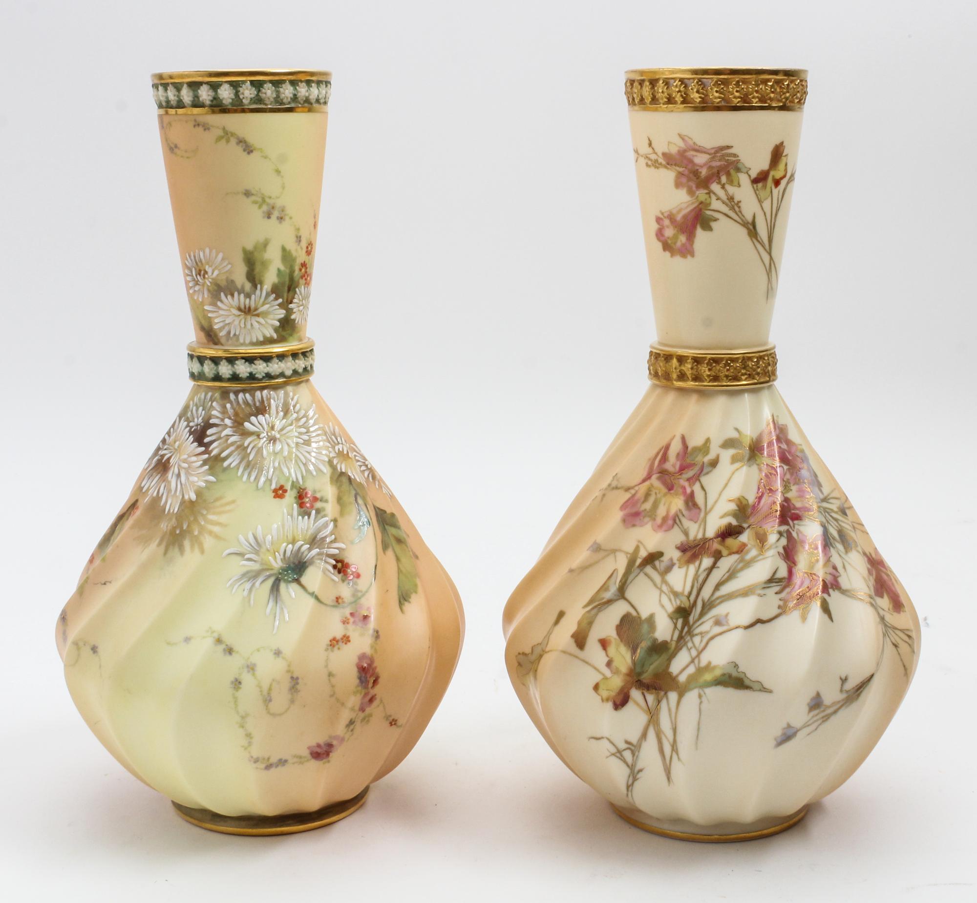 A Pair of Royal Worcester Porcelain Vases Height 10 3/4 inches. — 1890