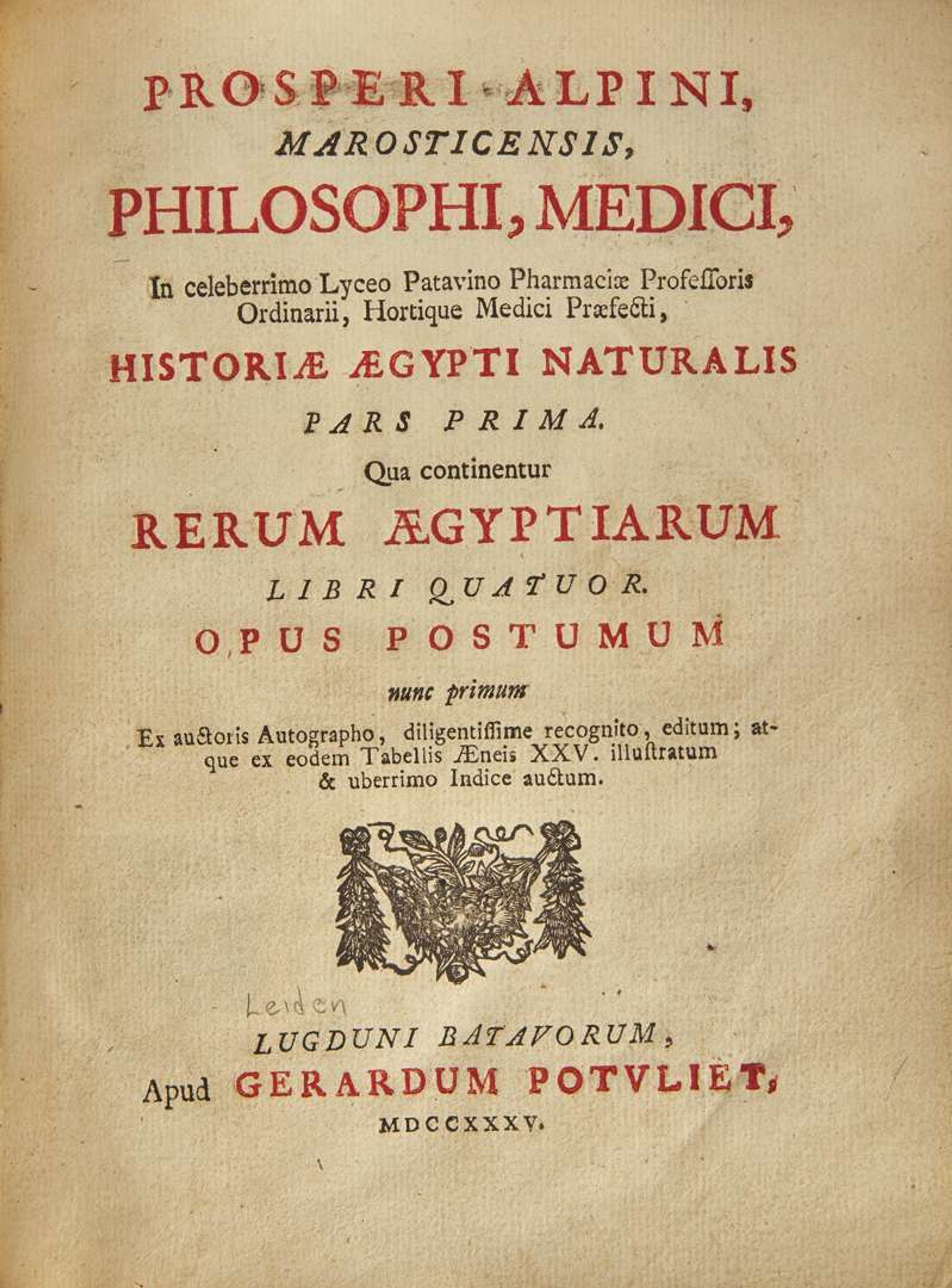 [Natural History] [Egypt] Alpini, Prospero, and Johann Vesling: Historiae Aegypti Naturalis...