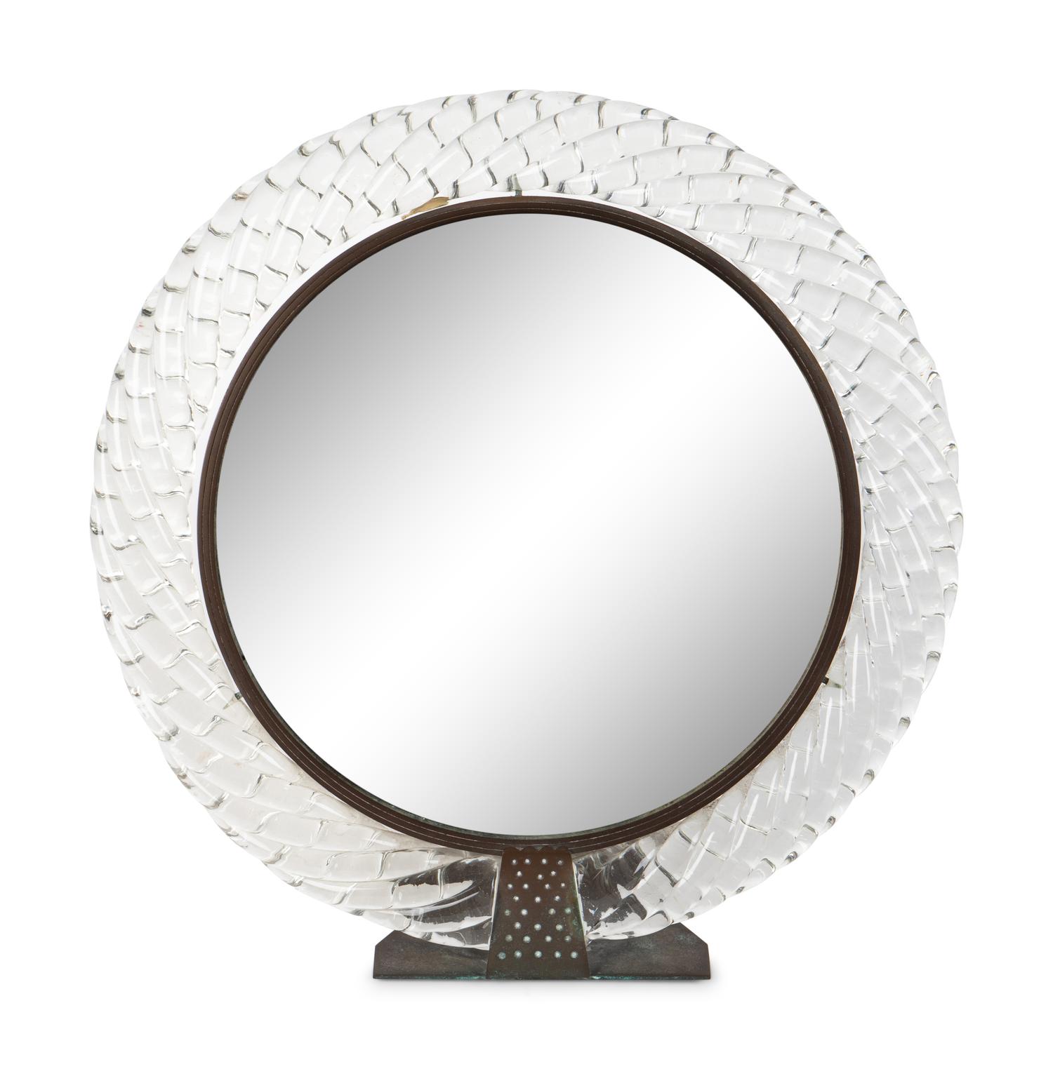 An Art Deco Murano Glass and Bronze Framed Venini Style Vanity Mirror — 20TH CENTURY