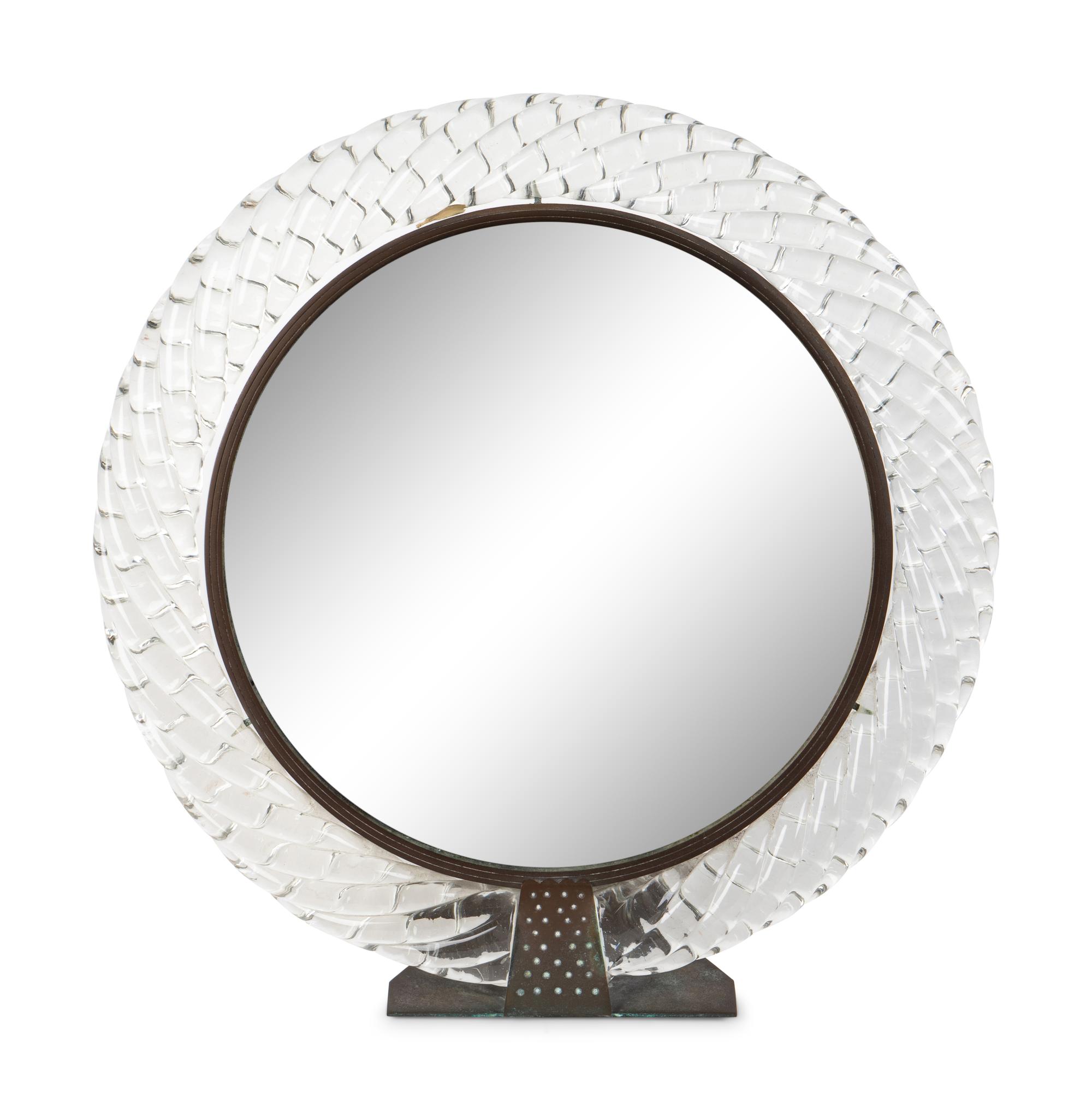 An Art Deco Murano Glass and Bronze Framed Venini Style Vanity Mirror — 20TH CENTURY